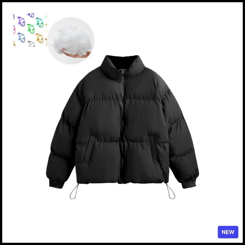 Cropped Quilted Puffer Jacket Oversized Baggy Zip Up Winter Outerwear Warm Coat